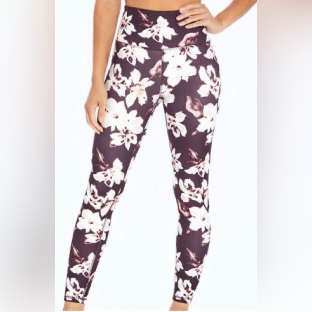 Balance Collection Women's Floral High-Waist Leggings Purlpe White Size Small
